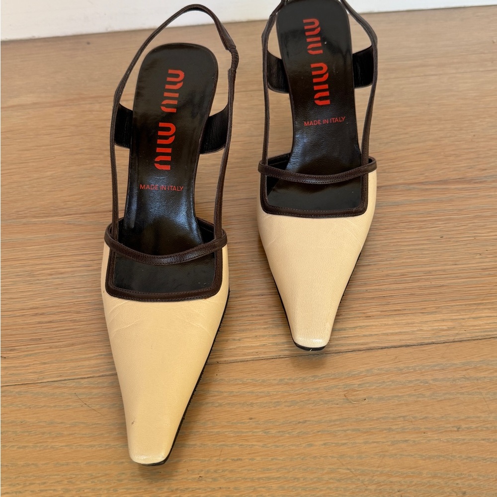 Miu Miu Cream and Black Heels with Square Toe